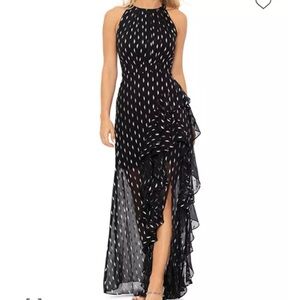 Aqua Metallic Crescent Chiffon Ruffle Gown size 6 NWT